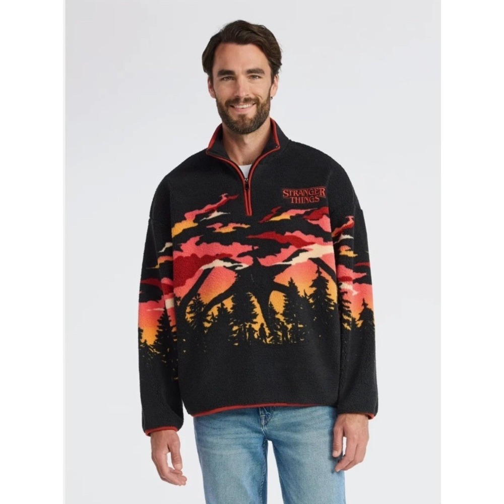Netflix Stranger Things Men's Faux Shearling Quarter-Zip Jacket Size 3XL In Hand